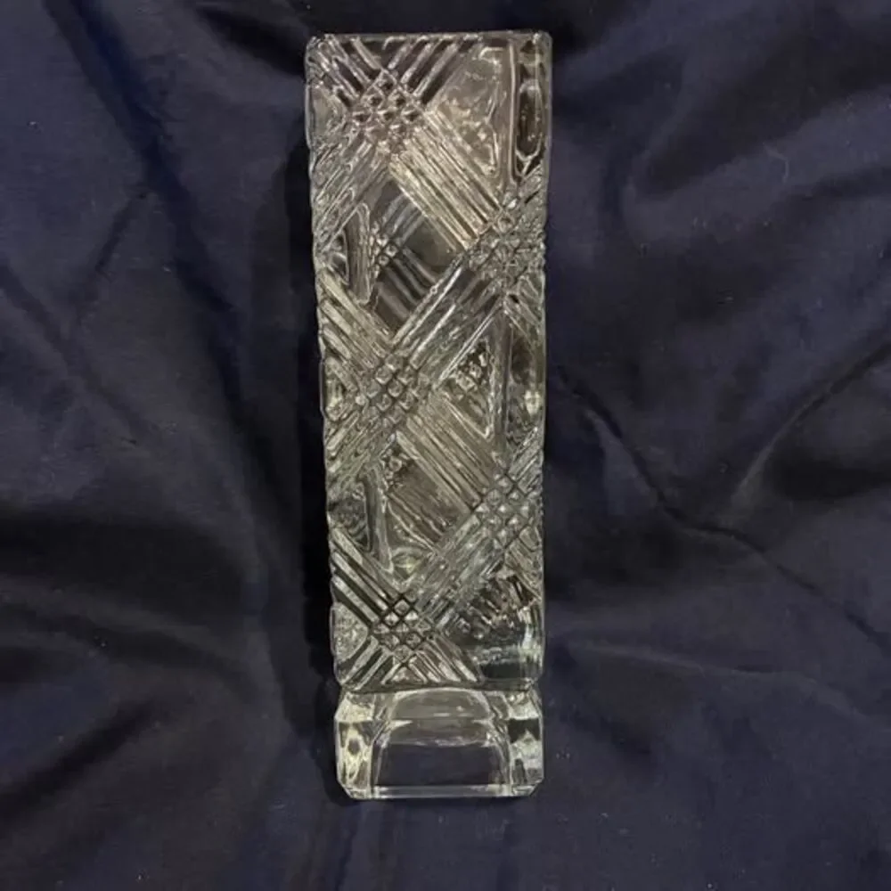 Vintage Cut Lead Crystal Rectangular Bud Vase - Fostoria Glass Co for Avon